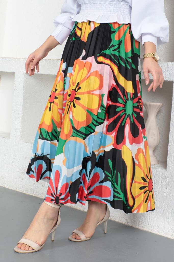 BNG Women Patterned Hijab Pleated Skirt Orange - Clermont
