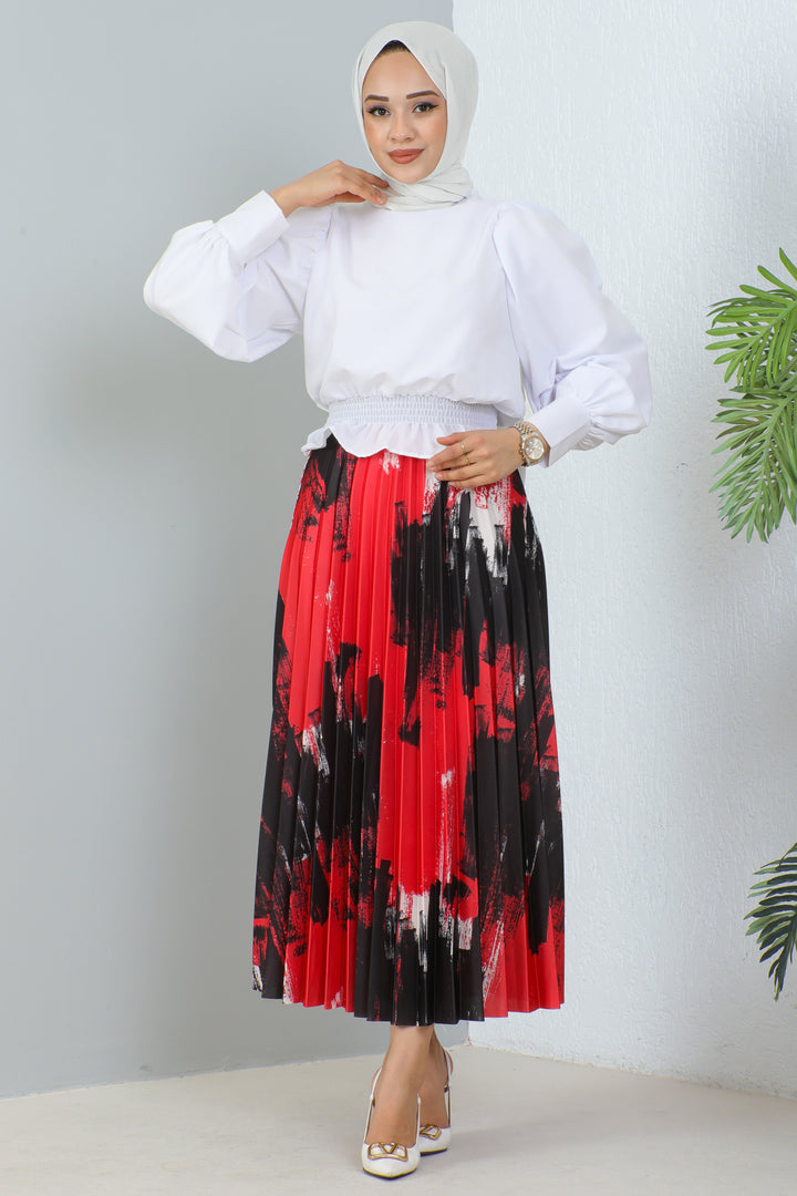 BNG Women Patterned Pleated Hijab Skirt Red - Clermont