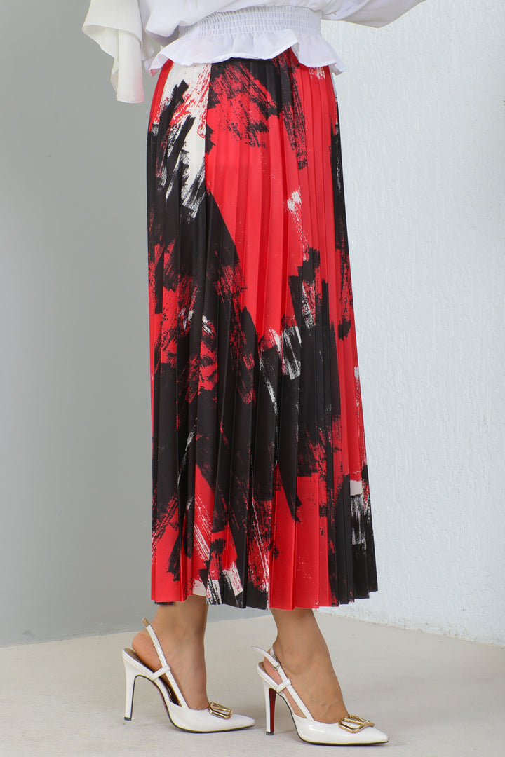 BNG Women Patterned Pleated Hijab Skirt Red - Clermont