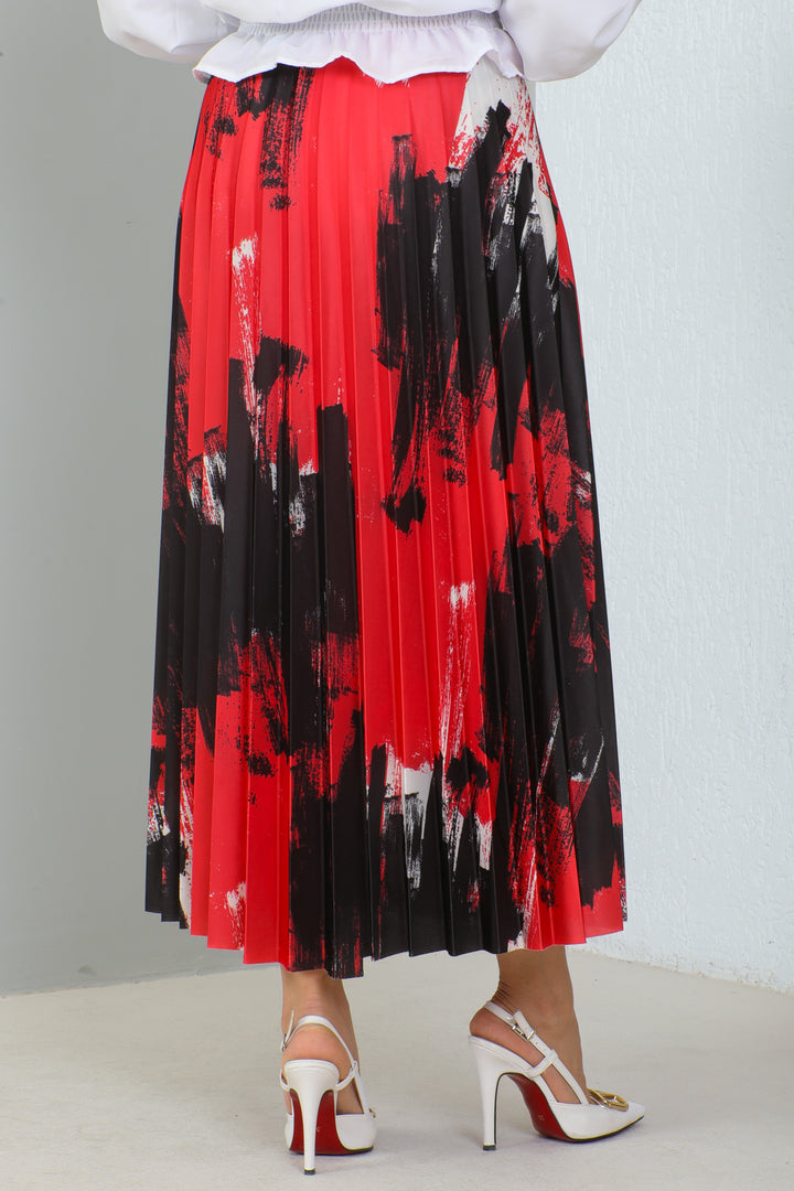 BNG Women Patterned Pleated Hijab Skirt Red - Clermont