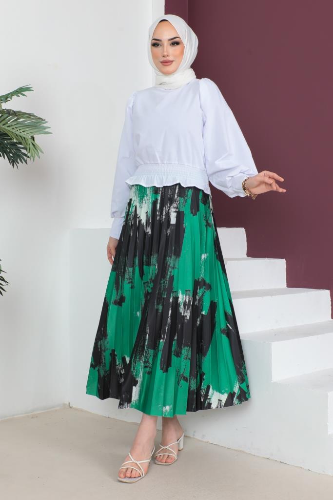 BNG Women Patterned Pleated Hijab Skirt Green - Clermont