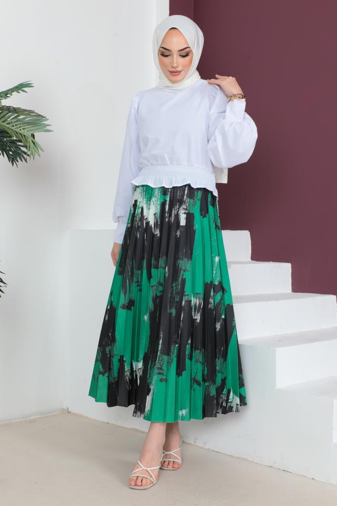 BNG Women Patterned Pleated Hijab Skirt Green - Clermont