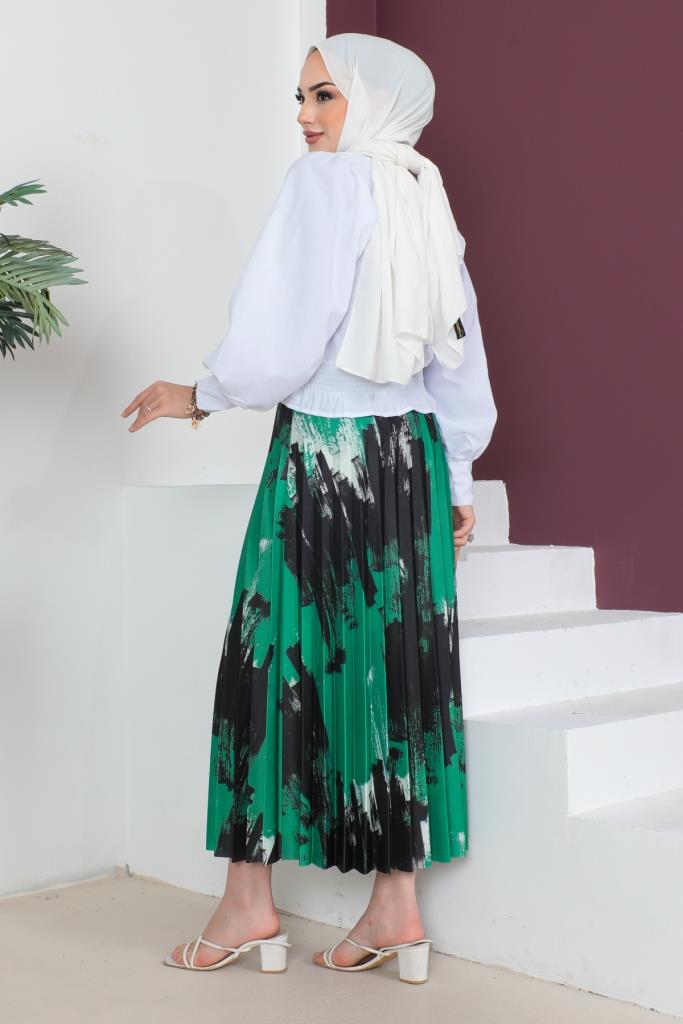 BNG Women Patterned Pleated Hijab Skirt Green - Clermont