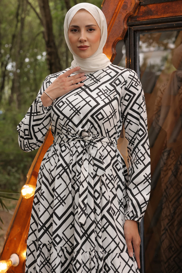 BNG Women Patterned Hijab Dress White - Clermont