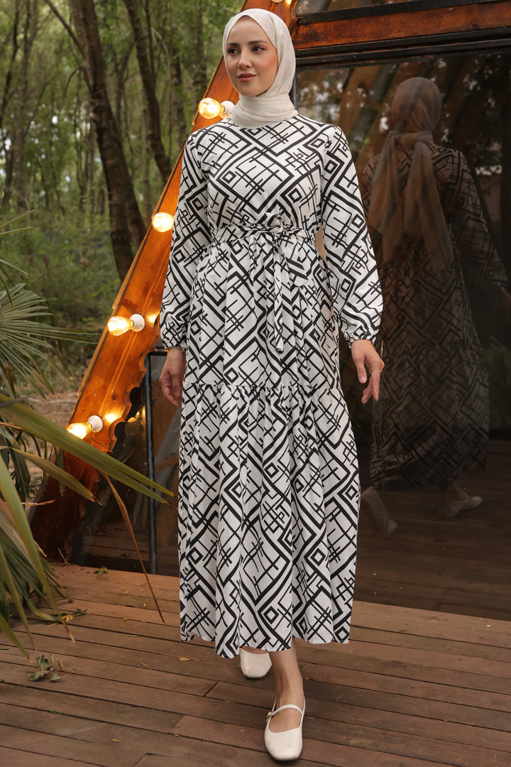 BNG Women Patterned Hijab Dress White - Clermont
