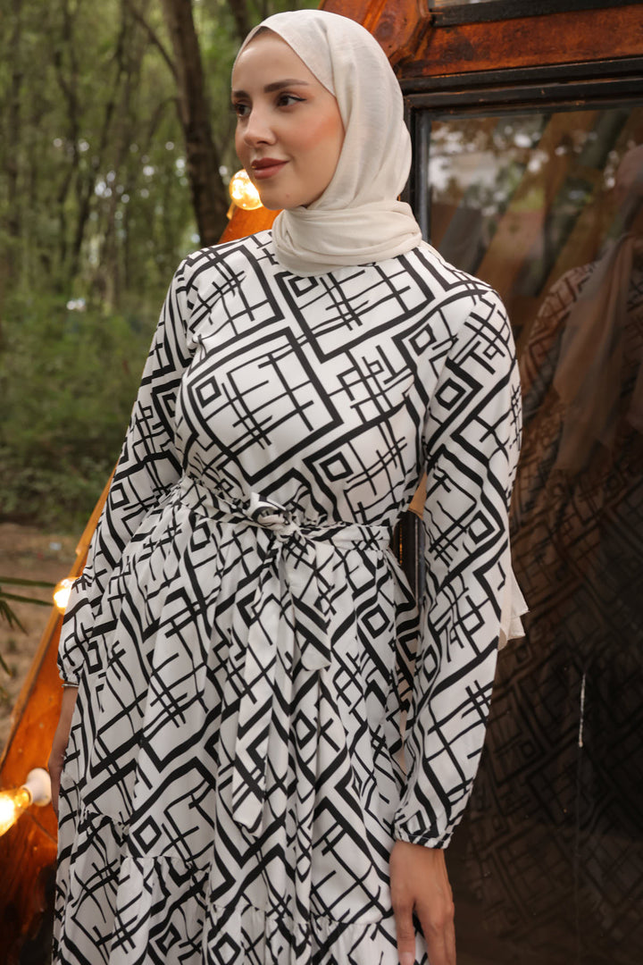 BNG Women Patterned Hijab Dress White - Clermont