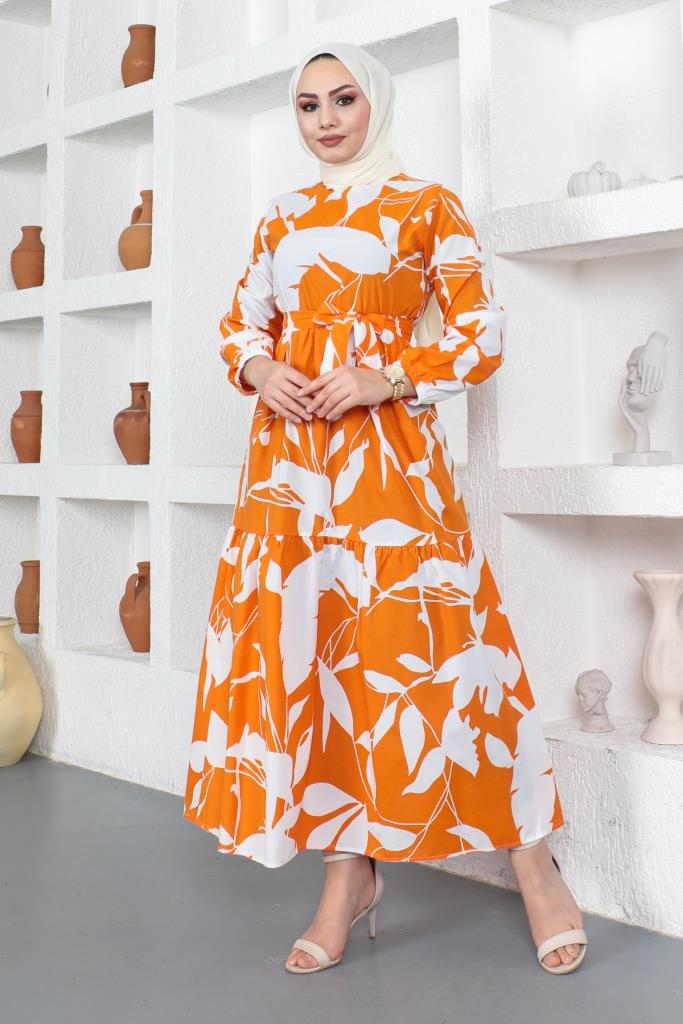 BNG Women Patterned Hijab Dress Orange - Clermont