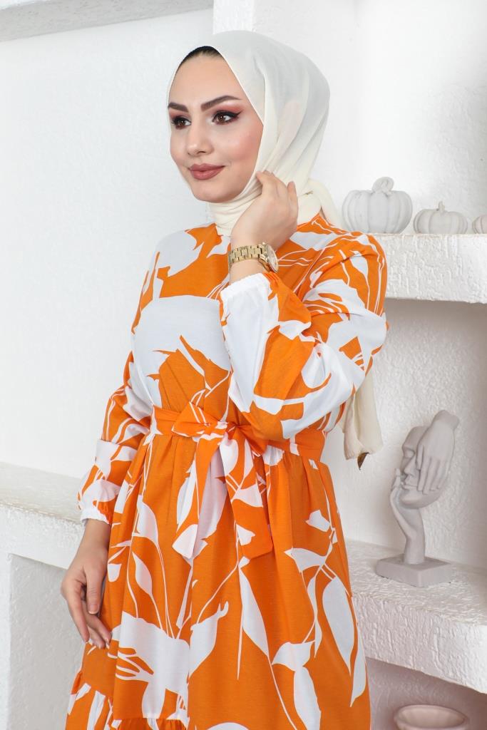 BNG Women Patterned Hijab Dress Orange - Clermont