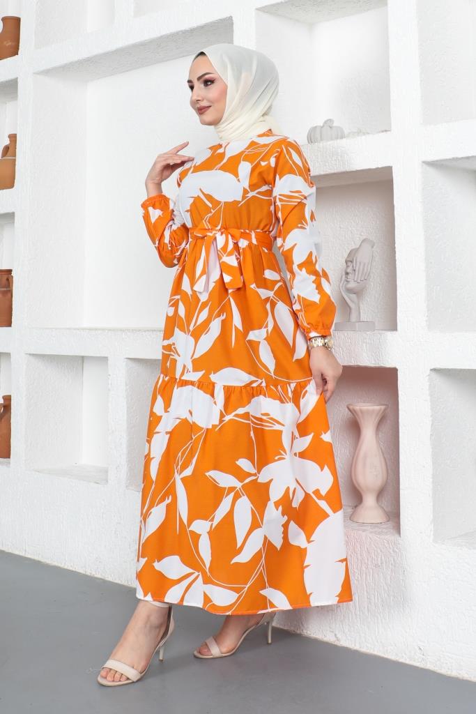 BNG Women Patterned Hijab Dress Orange - Clermont