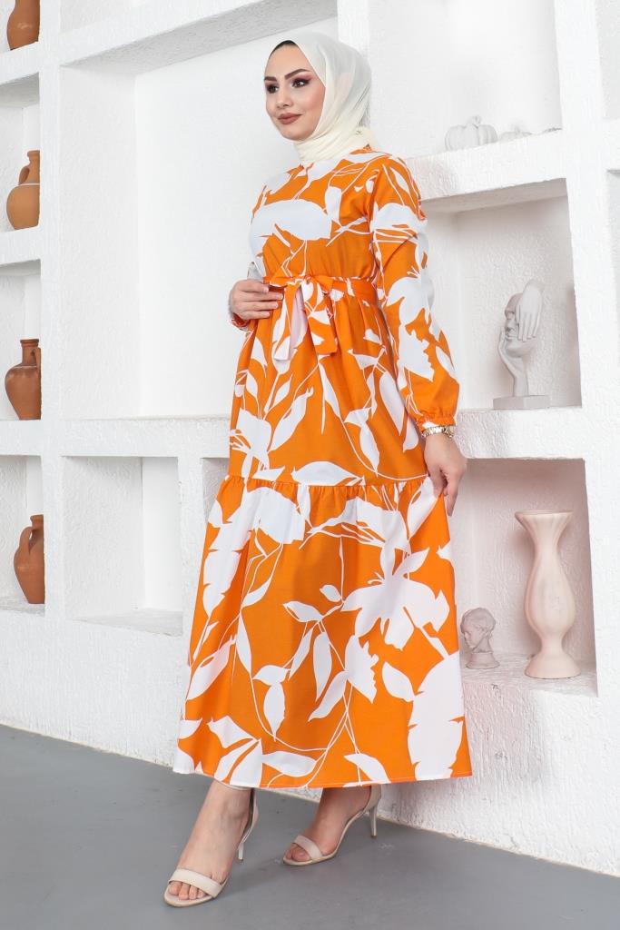 BNG Women Patterned Hijab Dress Orange - Clermont