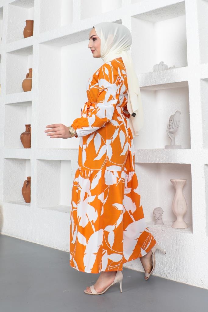 BNG Women Patterned Hijab Dress Orange - Clermont