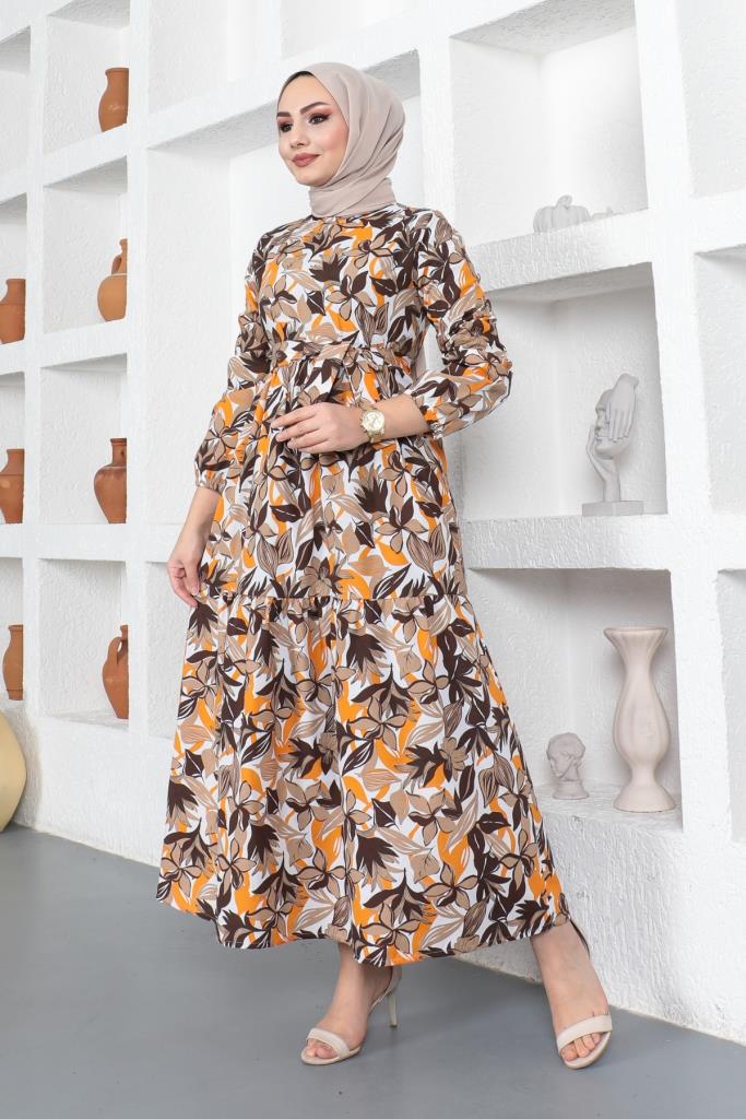 BNG Women Patterned Hijab Dress Brown - Clermont