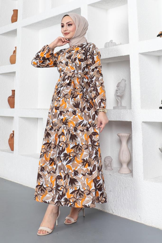 BNG Women Patterned Hijab Dress Brown - Clermont