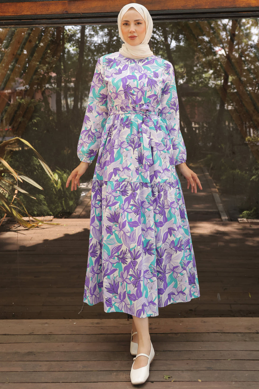 BNG Women Patterned Hijab Dress Lilac - Clermont