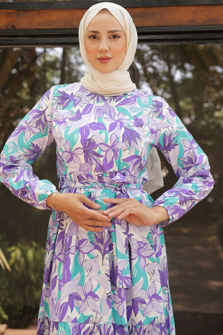 BNG Women Patterned Hijab Dress Lilac - Clermont