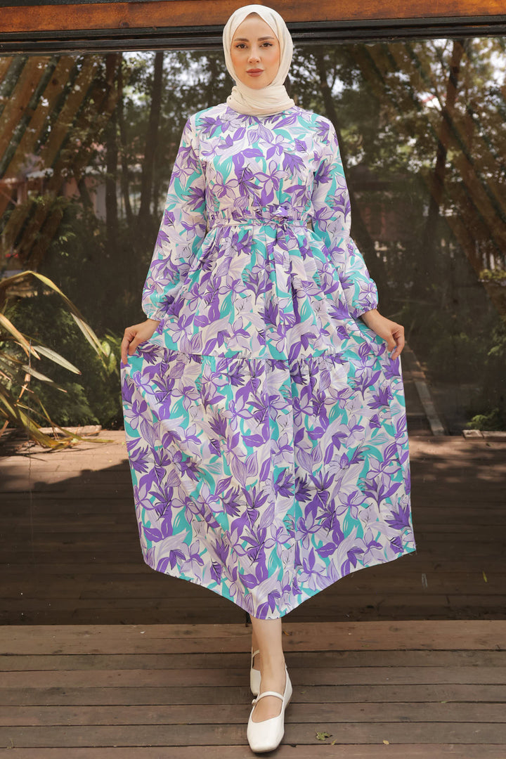 BNG Women Patterned Hijab Dress Lilac - Clermont