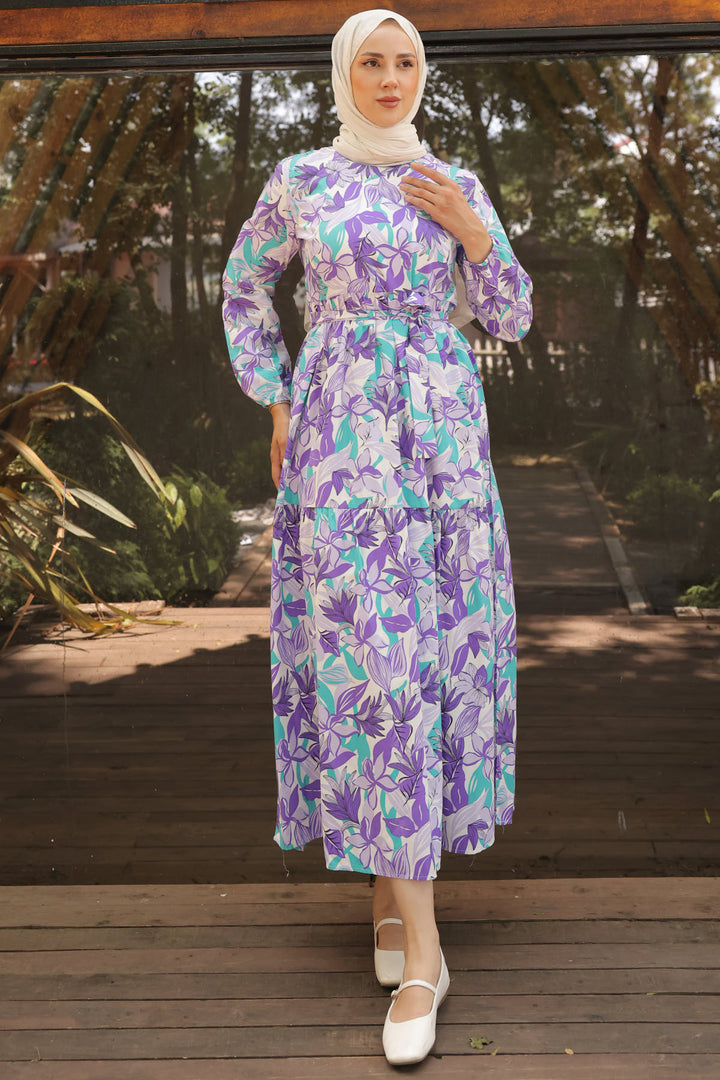 BNG Women Patterned Hijab Dress Lilac - Clermont