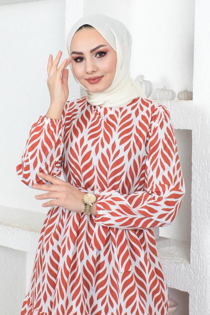 BNG Women Patterned Hijab Dress Terracotta - Clermont