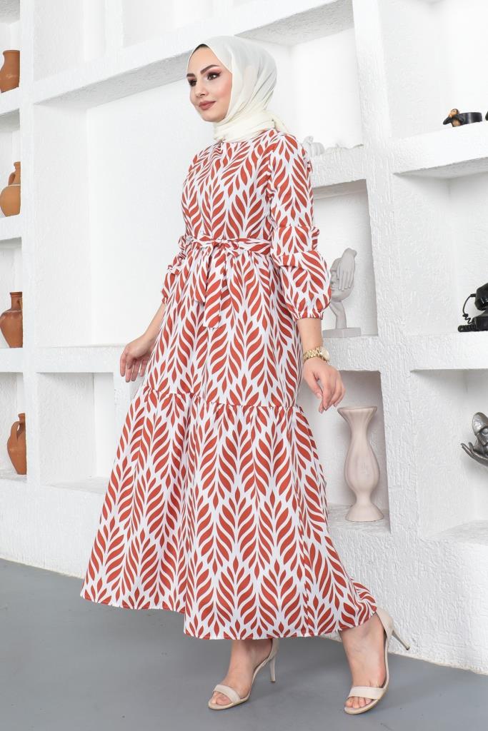 BNG Women Patterned Hijab Dress Terracotta - Clermont