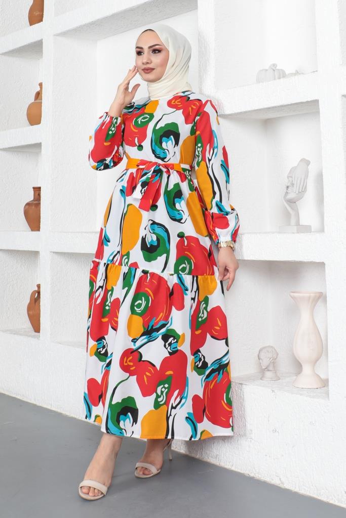 BNG Women Patterned Hijab Dress Orange - Clermont