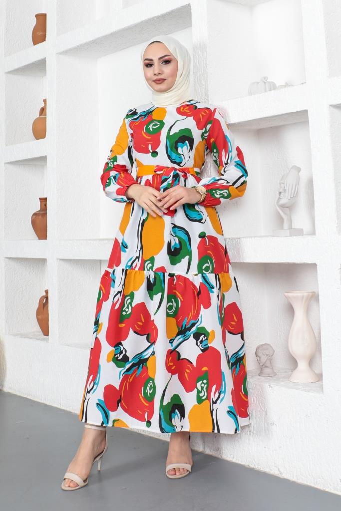 BNG Women Patterned Hijab Dress Orange - Clermont