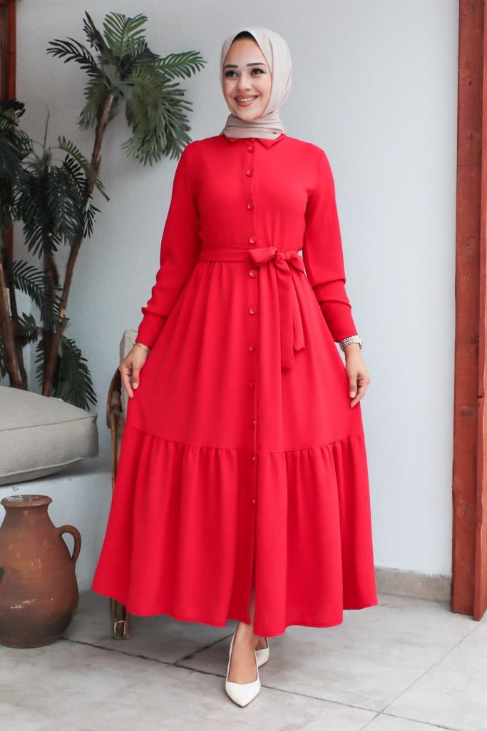 BNG Women Shirt Collar Aerobin Hijab Dress Red - Clermont