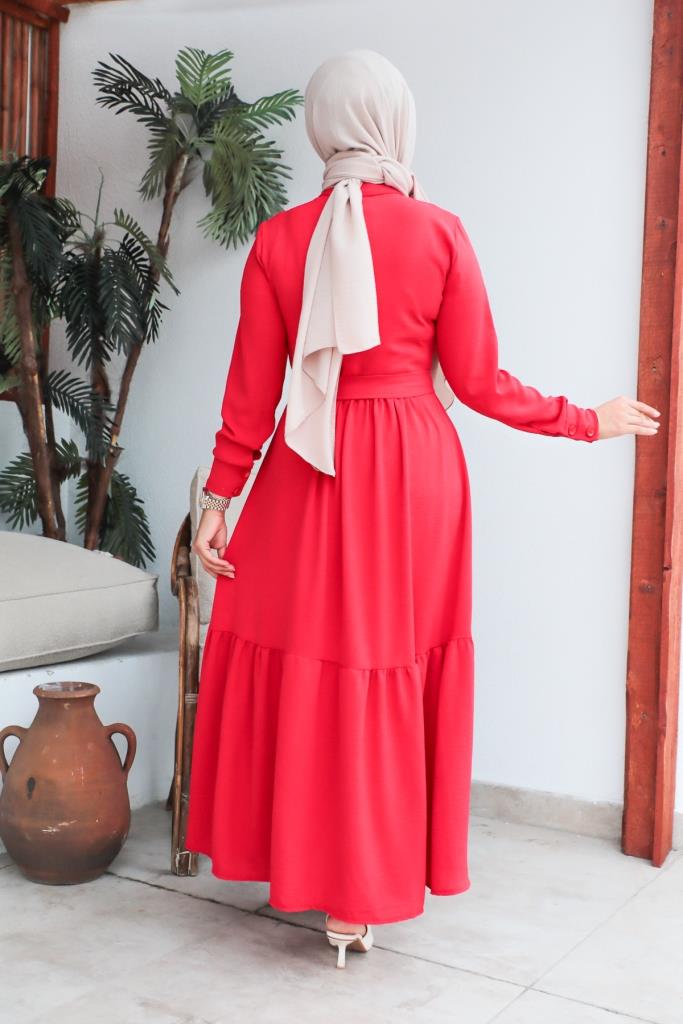 BNG Women Shirt Collar Aerobin Hijab Dress Red - Clermont