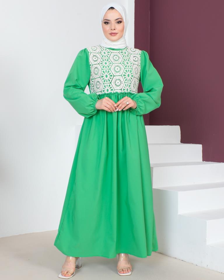 BNG Women Lace Detailed Hijab Dress Green - Clermont