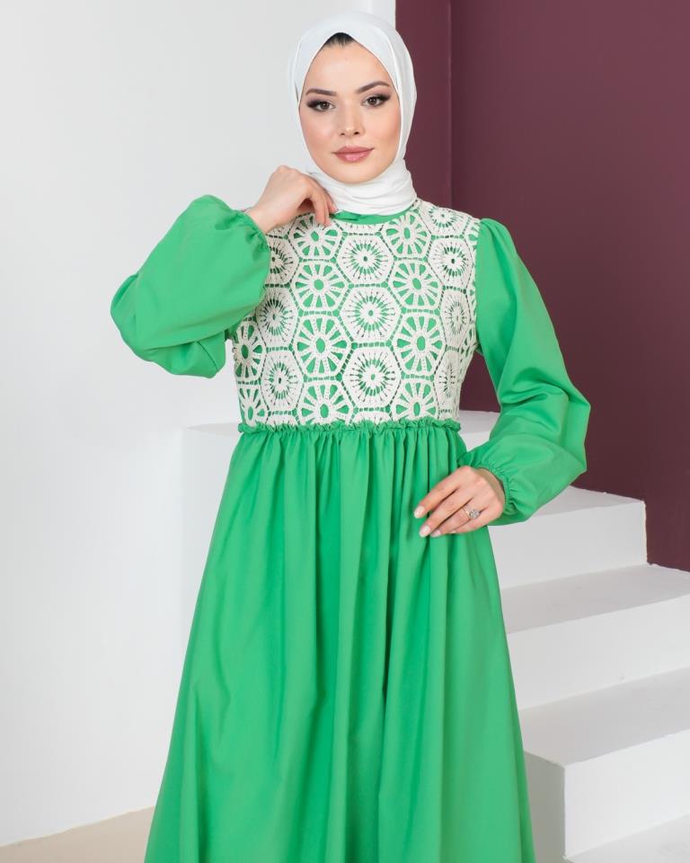 BNG Women Lace Detailed Hijab Dress Green - Clermont