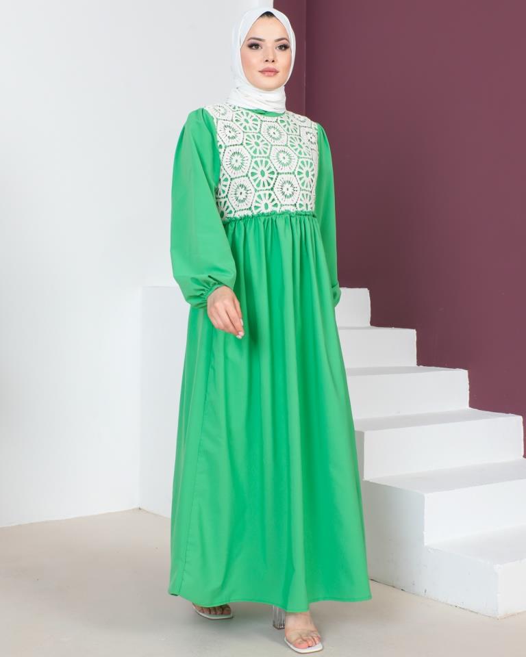 BNG Women Lace Detailed Hijab Dress Green - Clermont