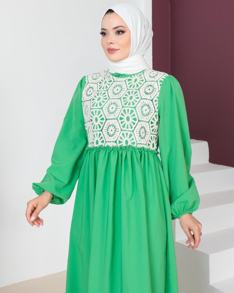 BNG Women Lace Detailed Hijab Dress Green - Clermont
