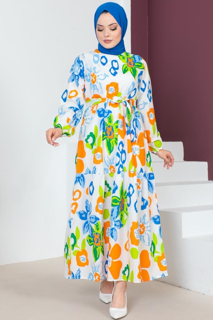 BNG Women Patterned Hijab Dress Blue - Clermont