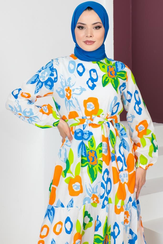 BNG Women Patterned Hijab Dress Blue - Clermont