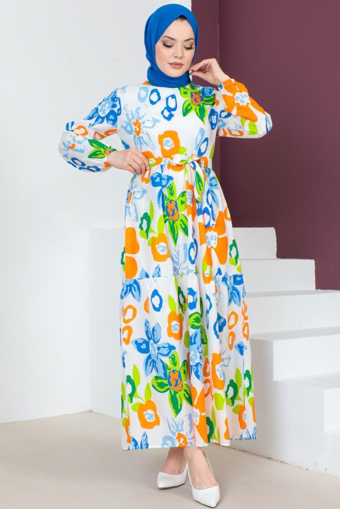 BNG Women Patterned Hijab Dress Blue - Clermont