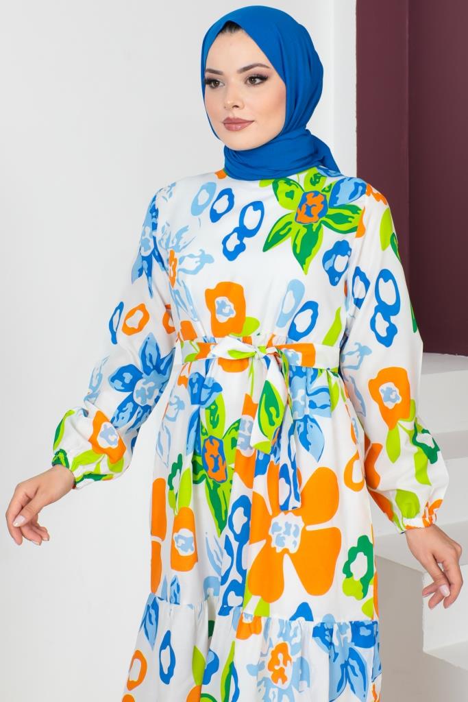 BNG Women Patterned Hijab Dress Blue - Clermont