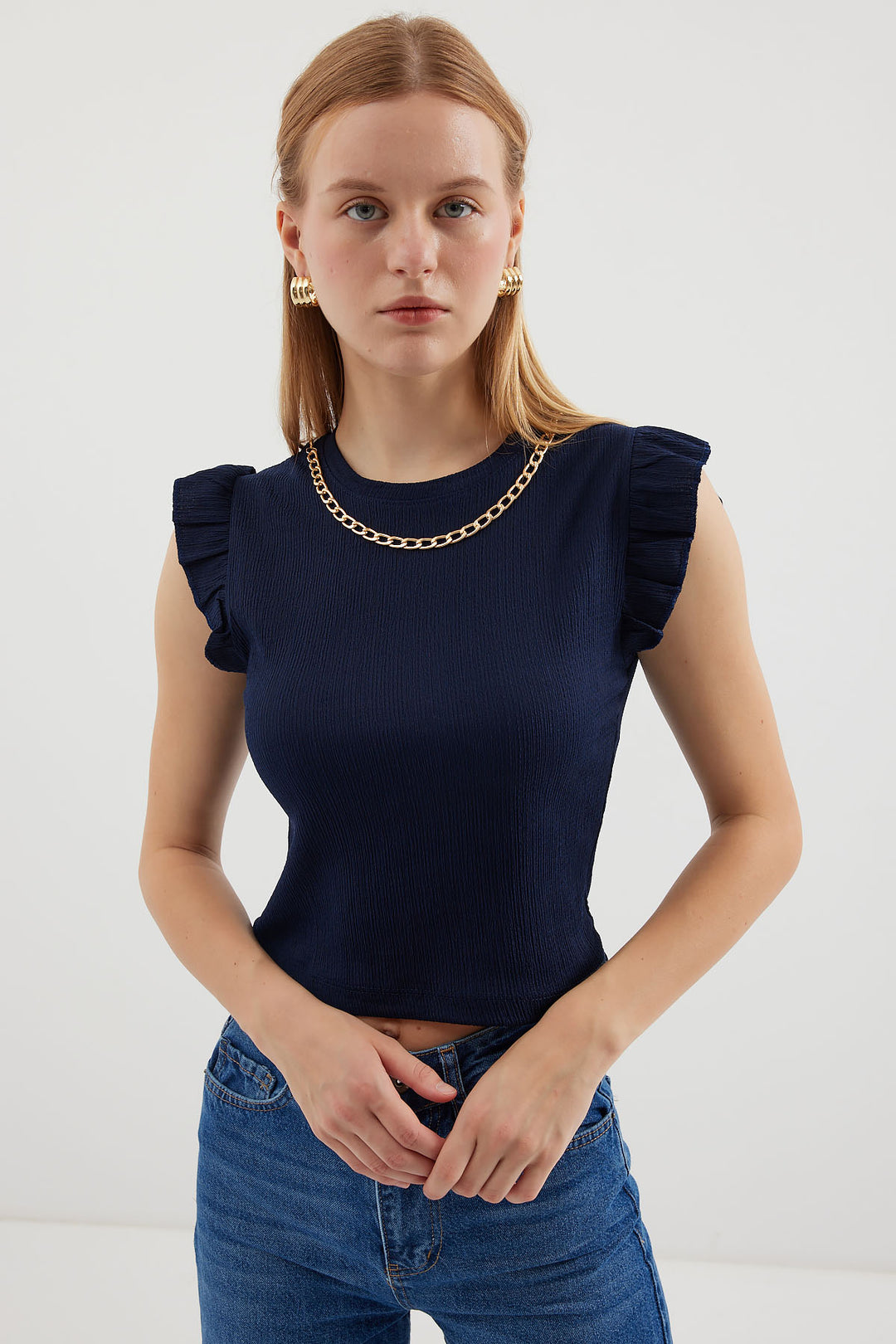 BGD Women Knitted Blouse - Navy Blue - Avondale