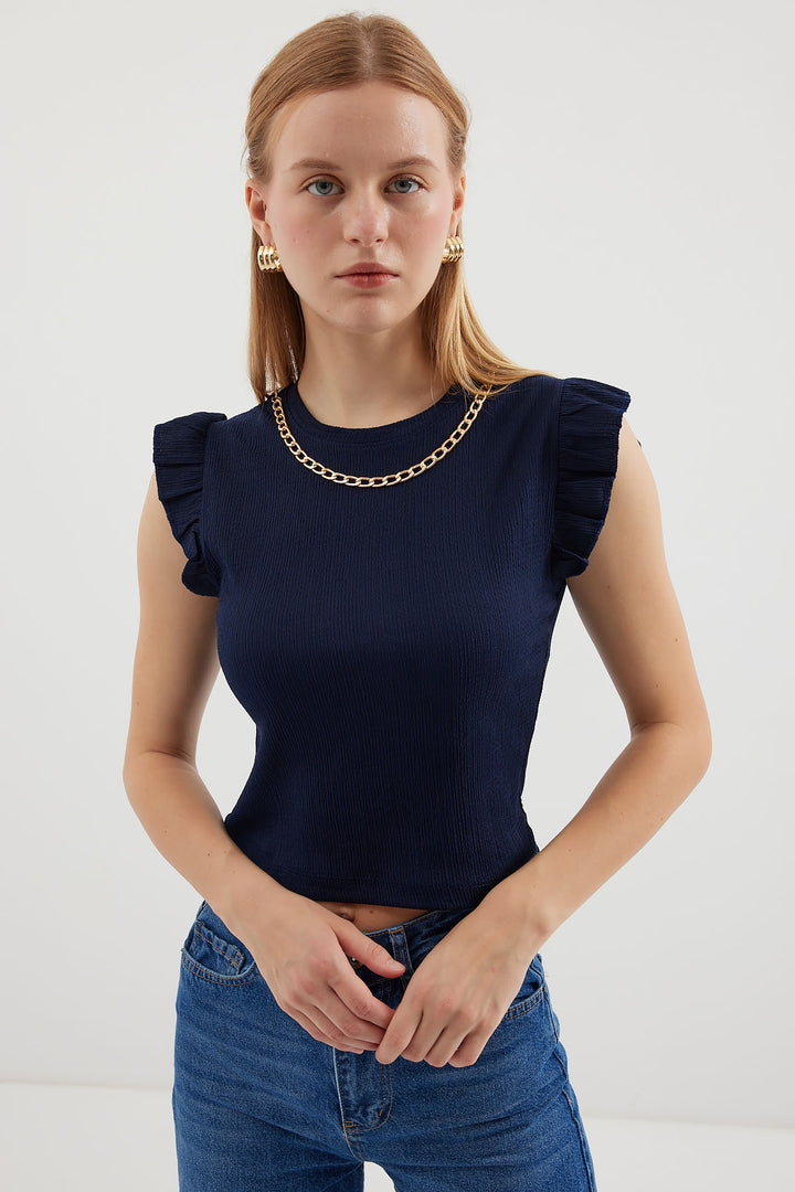 BGD Women Knitted Blouse - Navy Blue - Avondale
