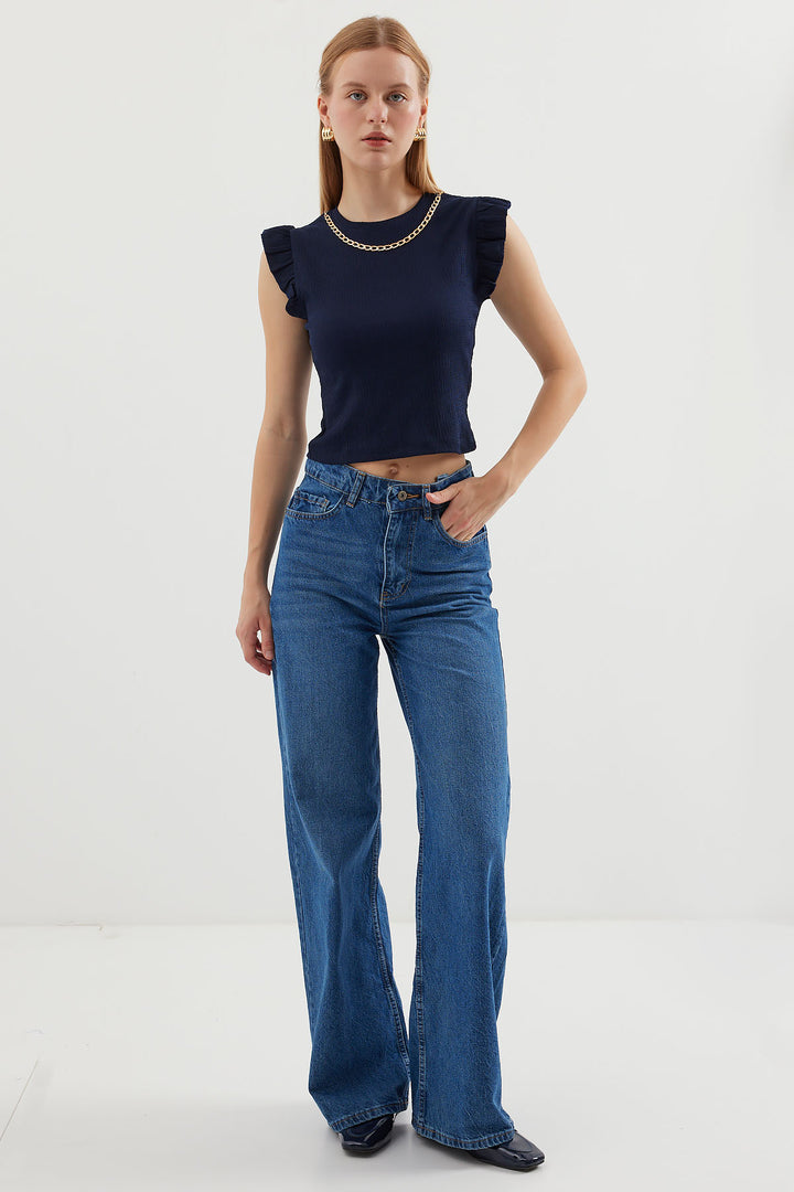BGD Women Knitted Blouse - Navy Blue - Avondale