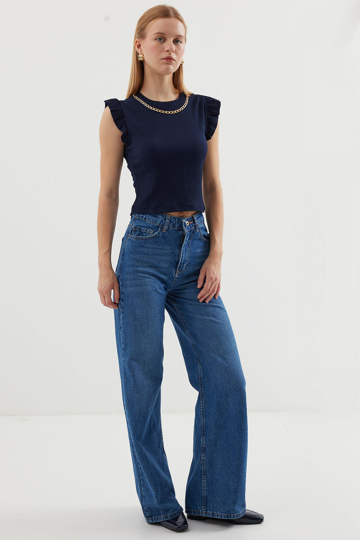 BGD Women Knitted Blouse - Navy Blue - Avondale