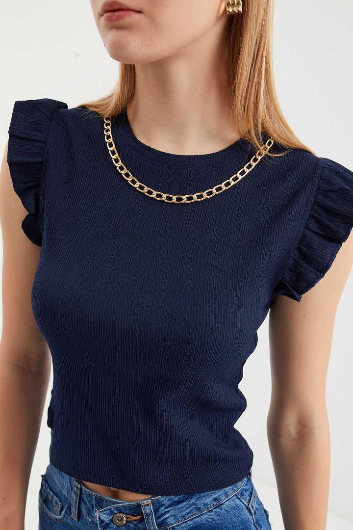 BGD Women Knitted Blouse - Navy Blue - Avondale
