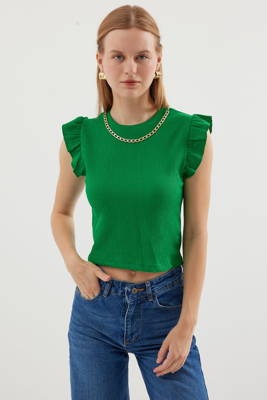 BGD Women Knitted Blouse - Green - Avondale