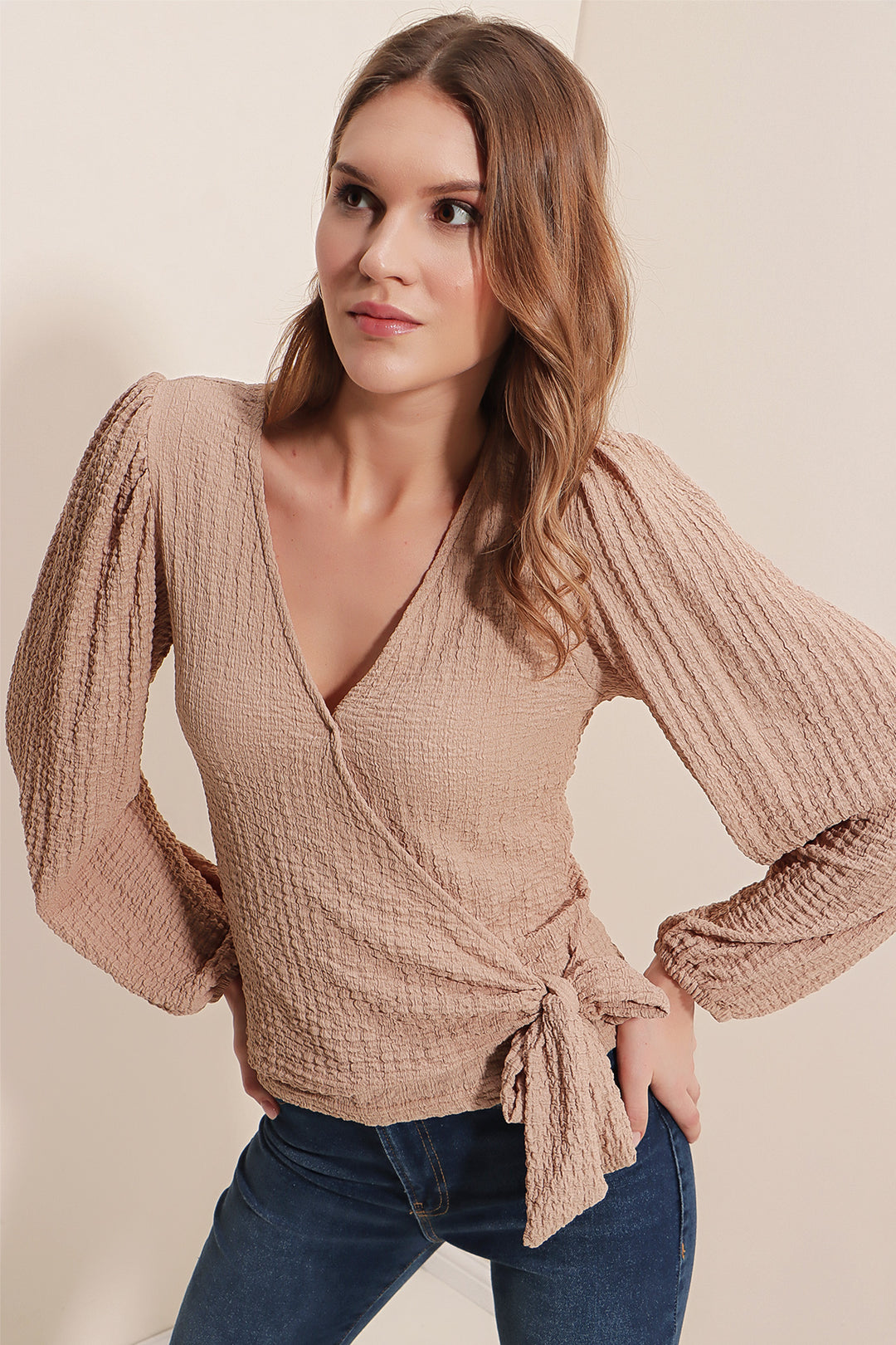 BGD Women Tire Weave Blouse - Beige - Kingston upon Hull