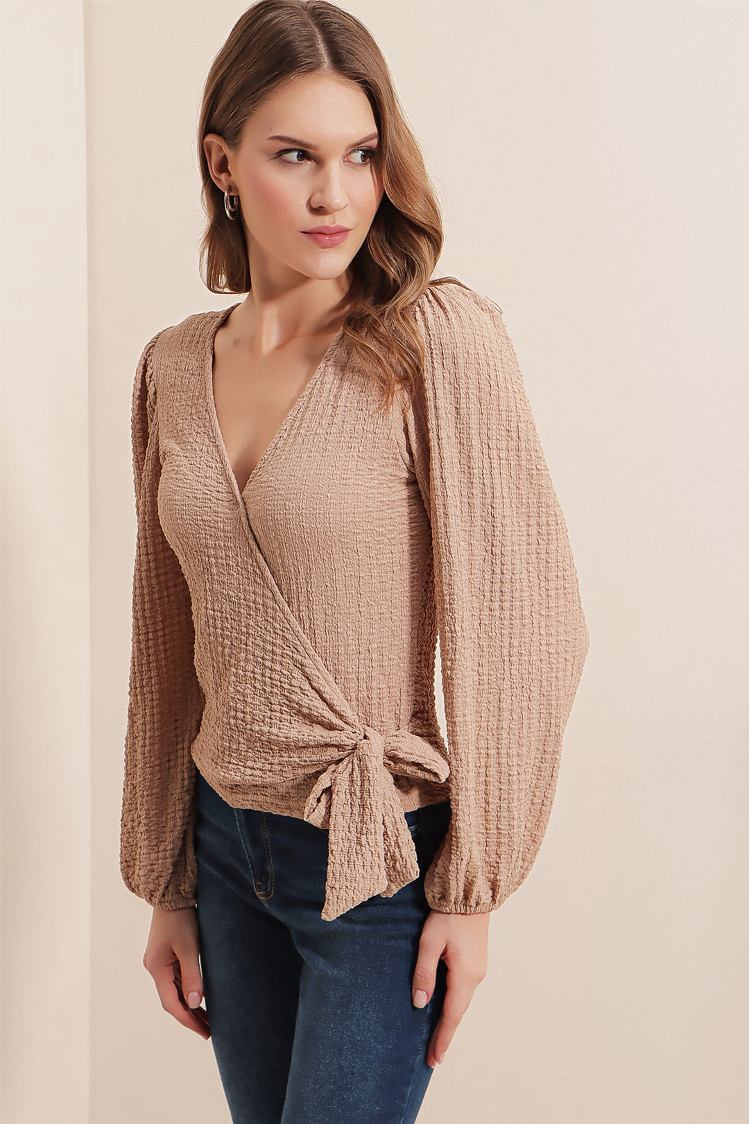 BGD Women Tire Weave Blouse - Beige - Kingston upon Hull