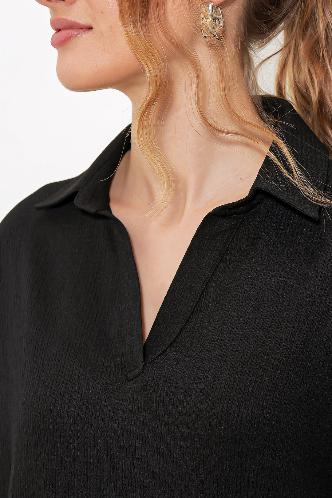 BGD Women Woman Black Oversized Polo Neck Knit Blouse 0486 - Avondale
