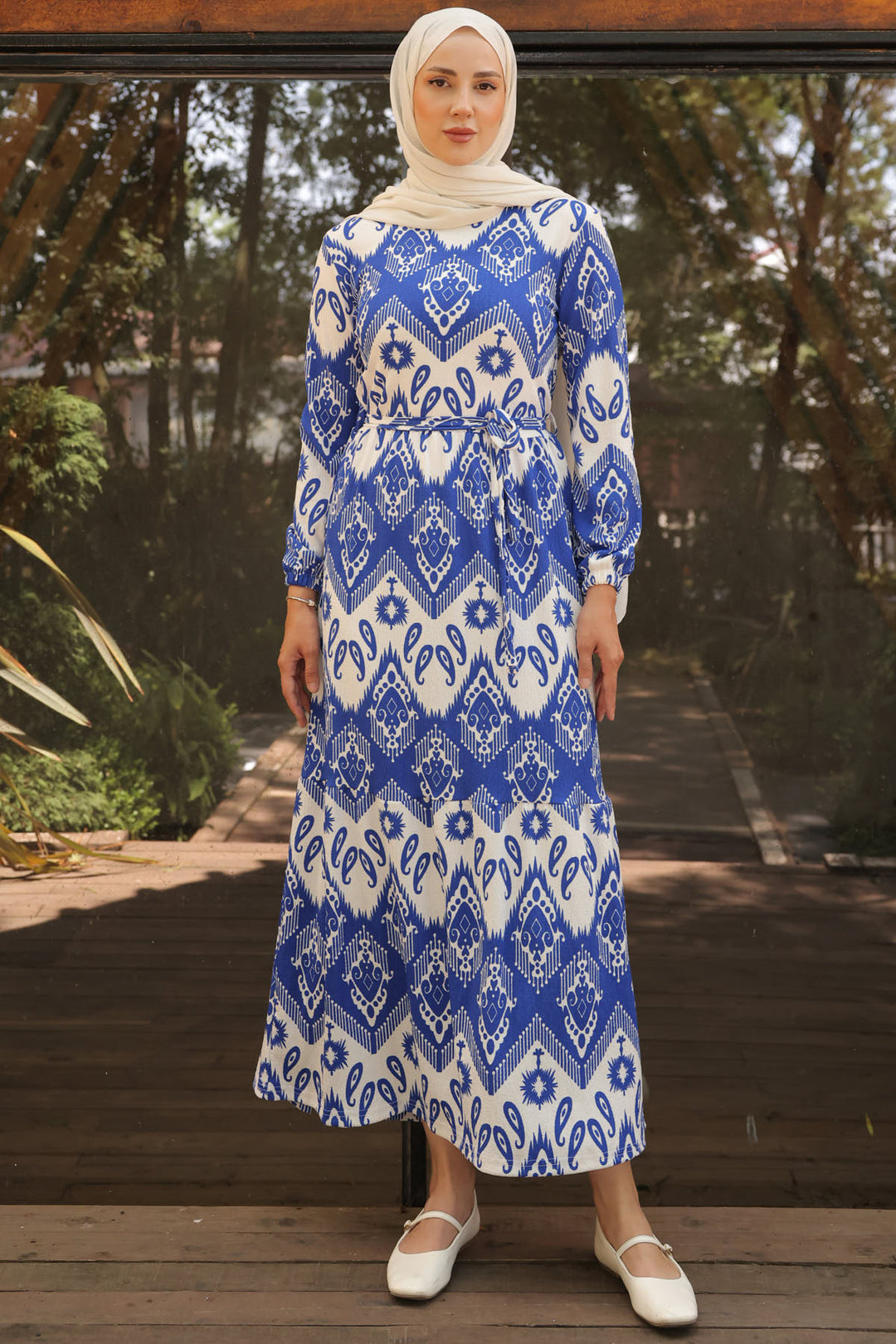 BNG Women Patterned Hijab Dress in Sax Blue - Clermont