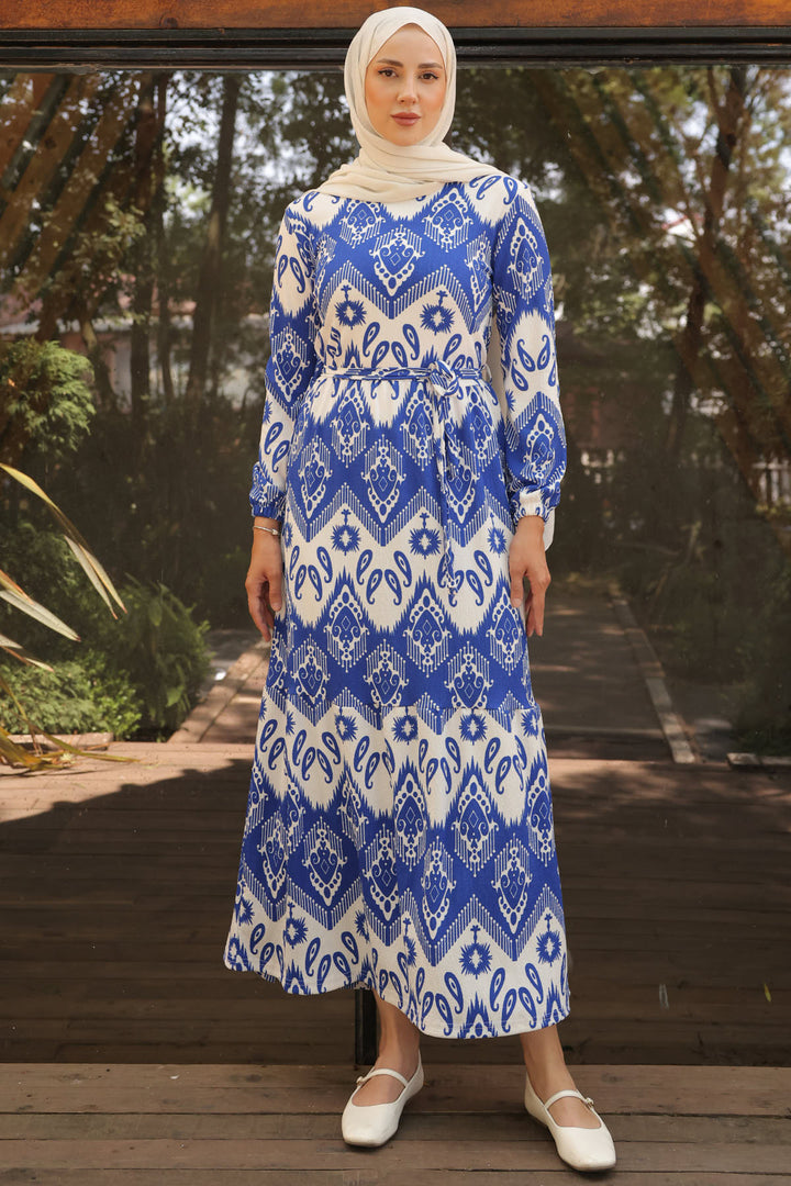 BNG Women Patterned Hijab Dress in Sax Blue - Clermont