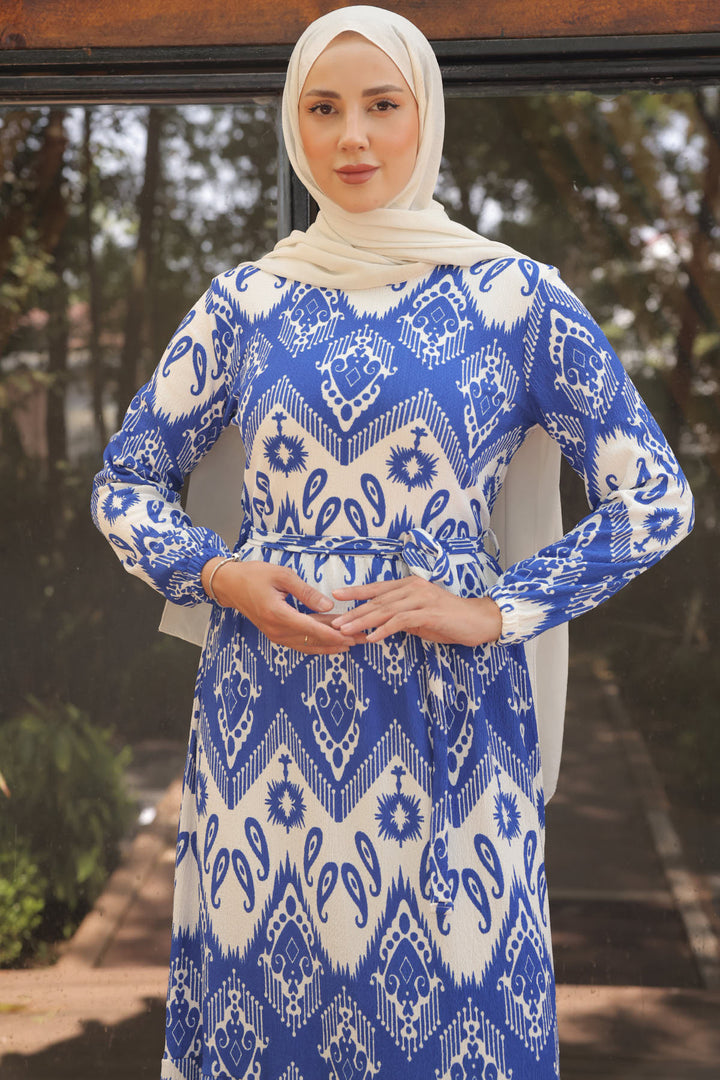 BNG Women Patterned Hijab Dress in Sax Blue - Clermont