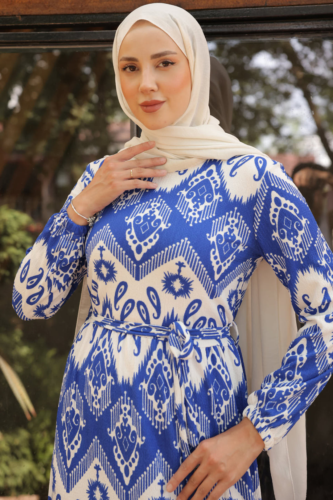 BNG Women Patterned Hijab Dress in Sax Blue - Clermont