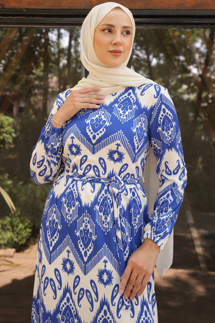 BNG Women Patterned Hijab Dress in Sax Blue - Clermont