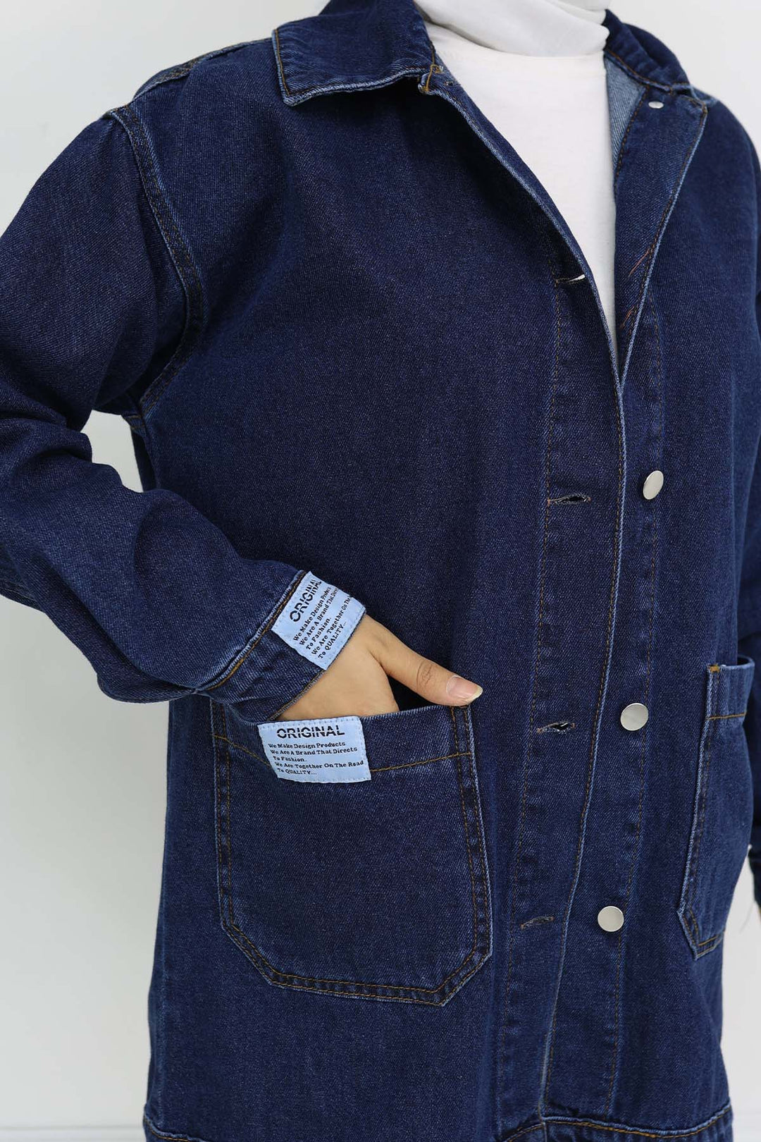 BNG Women Mobile Detailed Hijab Denim Jacket Navy 702 - Playas de Rosarito